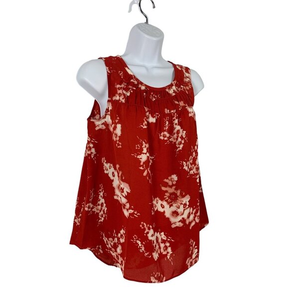 Simply Vera Vera Wang Sleeveless Floral Print Red Blouse Ruffle Neck Size PS - Picture 3 of 10